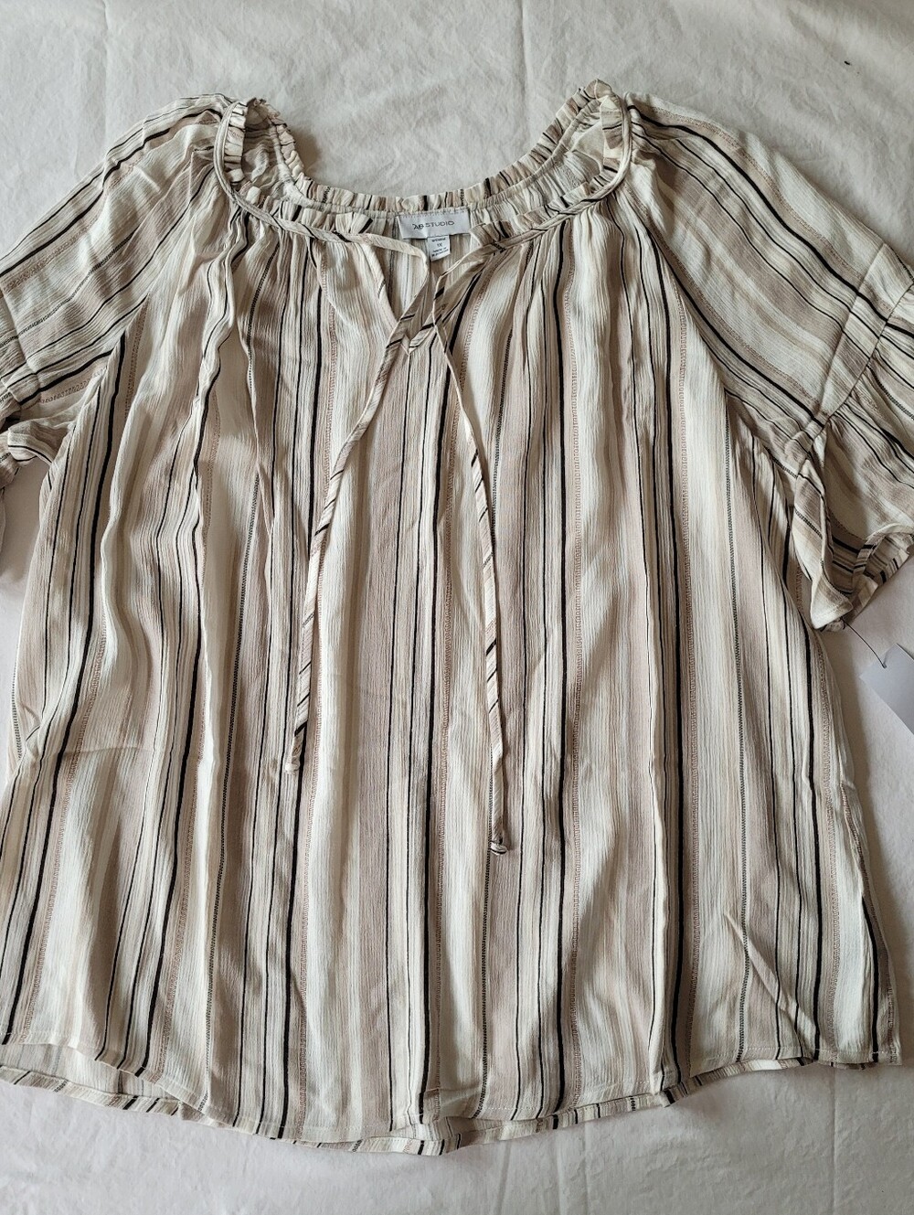 AB Studio Cream and Black Striped Peasant Blouse 100% Rayon Size XL